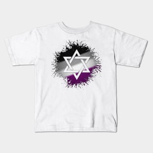 Paint Splatter Asexual Pride Star of David Symbol Kids T-Shirt